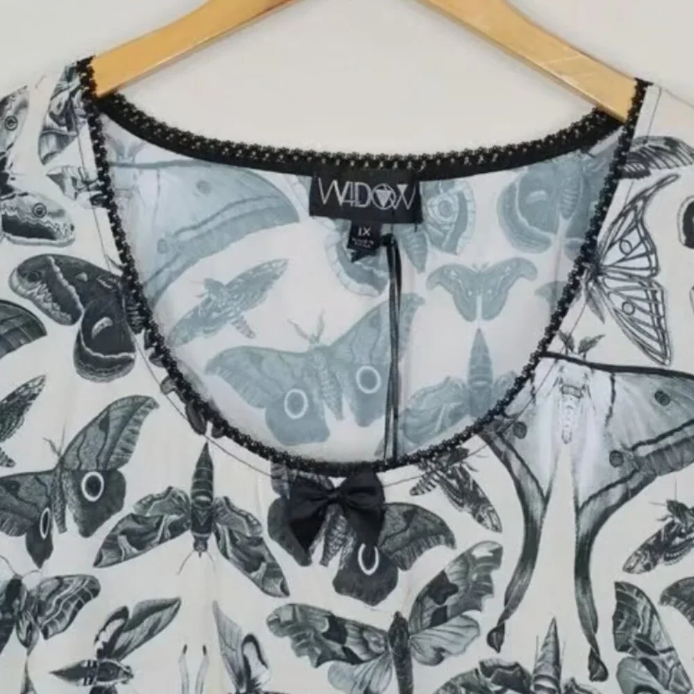 Dolls Kill Widow Divine Spirit World Lace Trim Moth Print Dress NWT - Picture 3 of 7